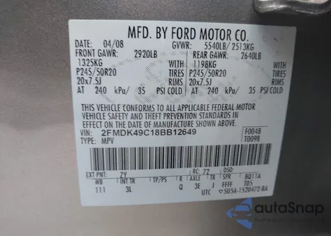 2008 Ford Edge Limited z USA, uszkodzony, nr VIN 2FMDK49C18BB12649
